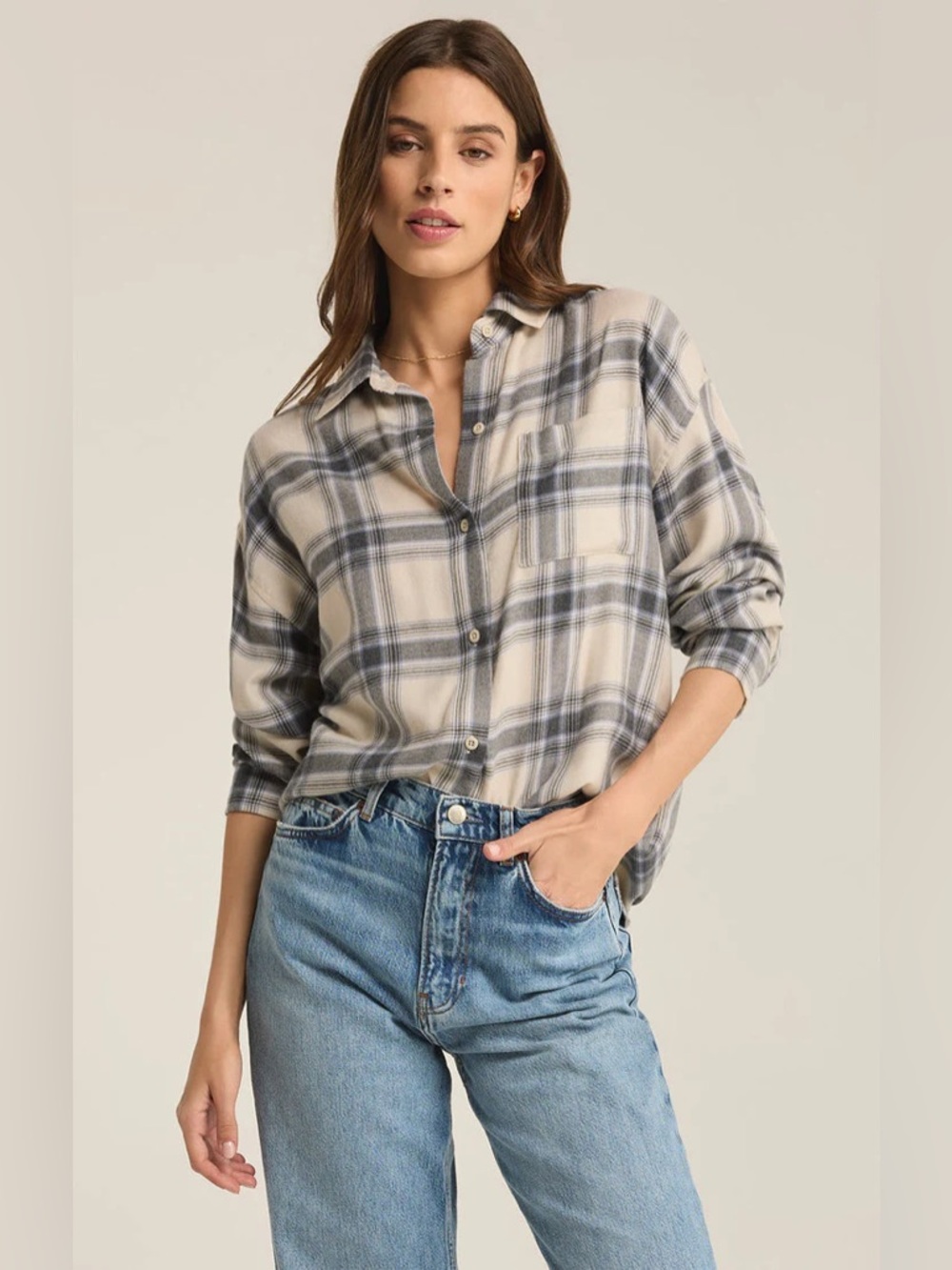 NWT Z Supply River Plaid Button Up Flannel Shirt Thunder Cloud Small